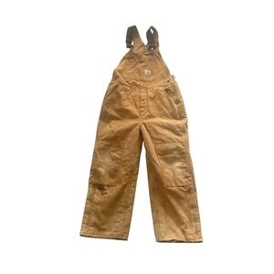 Carhartt Orange Duck Bib Overalls Quilted Distressed Workwear Streetwear Sz 10